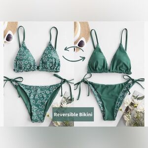Forever Young Green Reversible‎ Bikini Bathing Suit Swimsuit Size Small